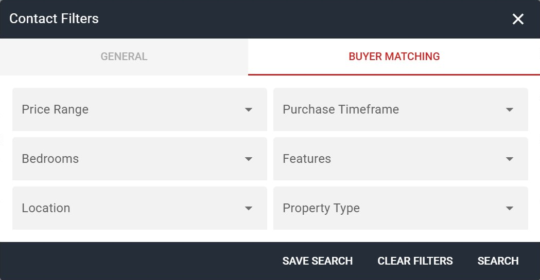 Brightfox SalesCRM Buyer Matching filter tab