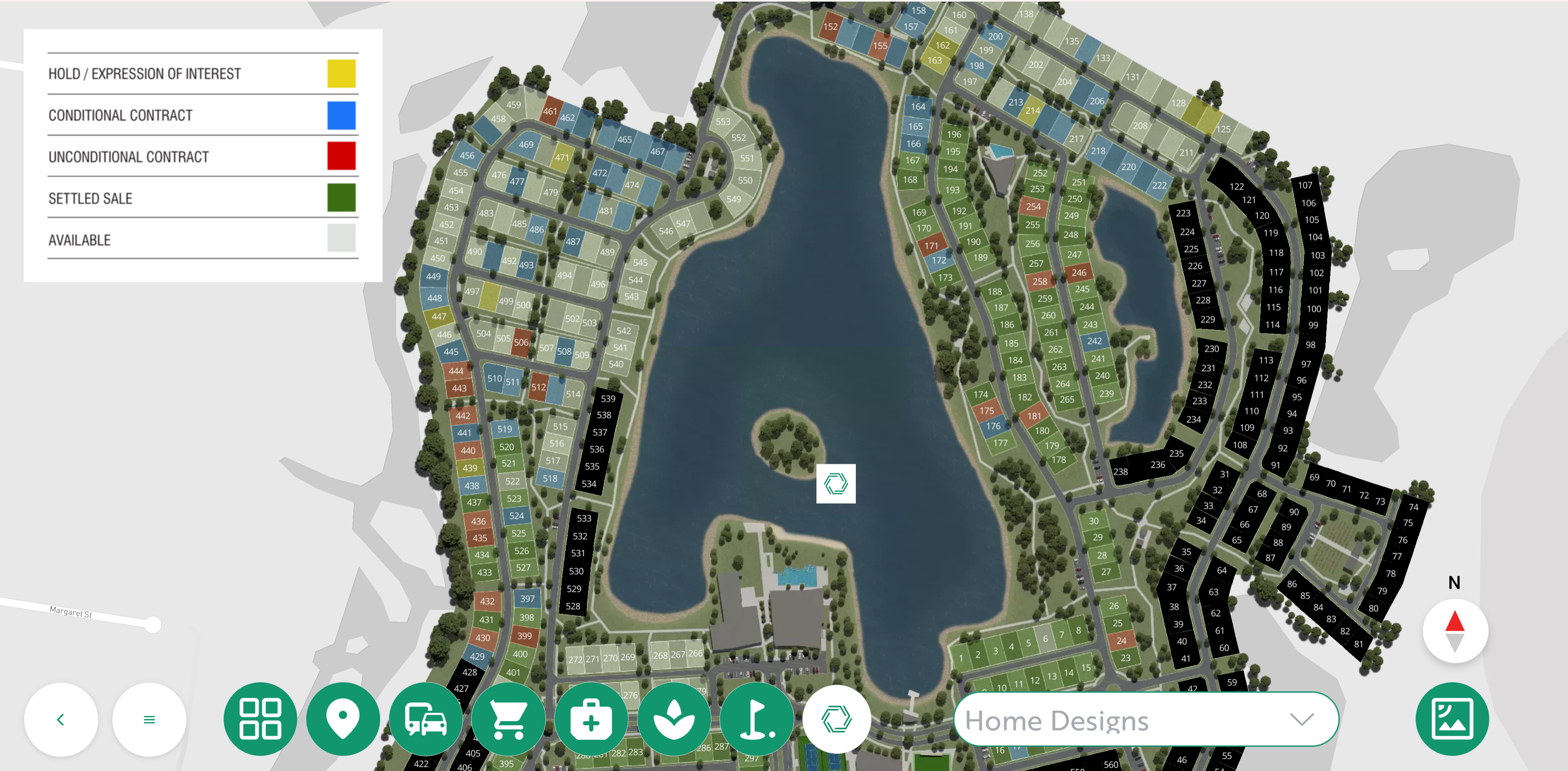 Interactive land lot masterplan showing lot availability