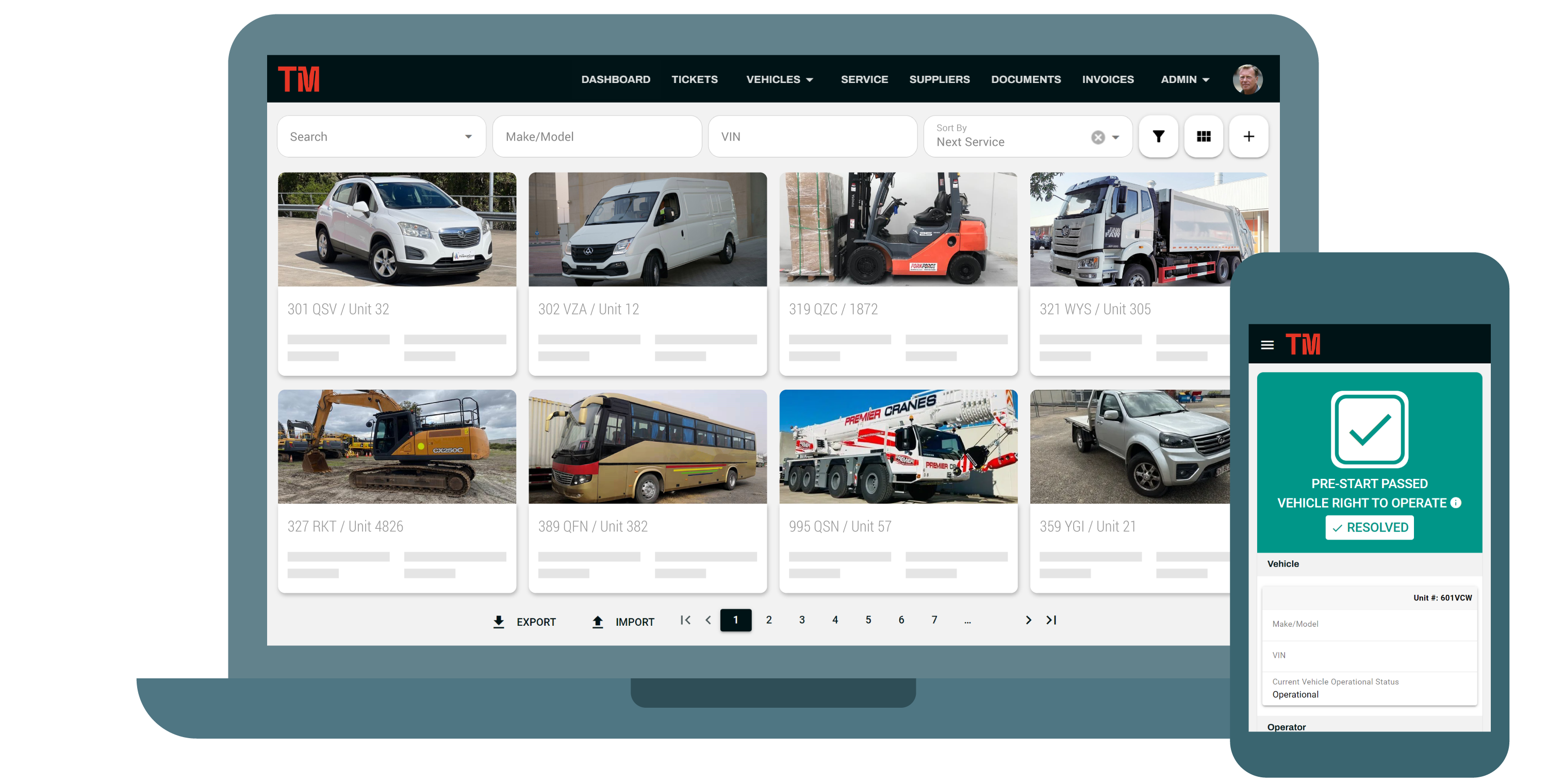 TMFleet — fleet & asset management software, on laptop and mobile