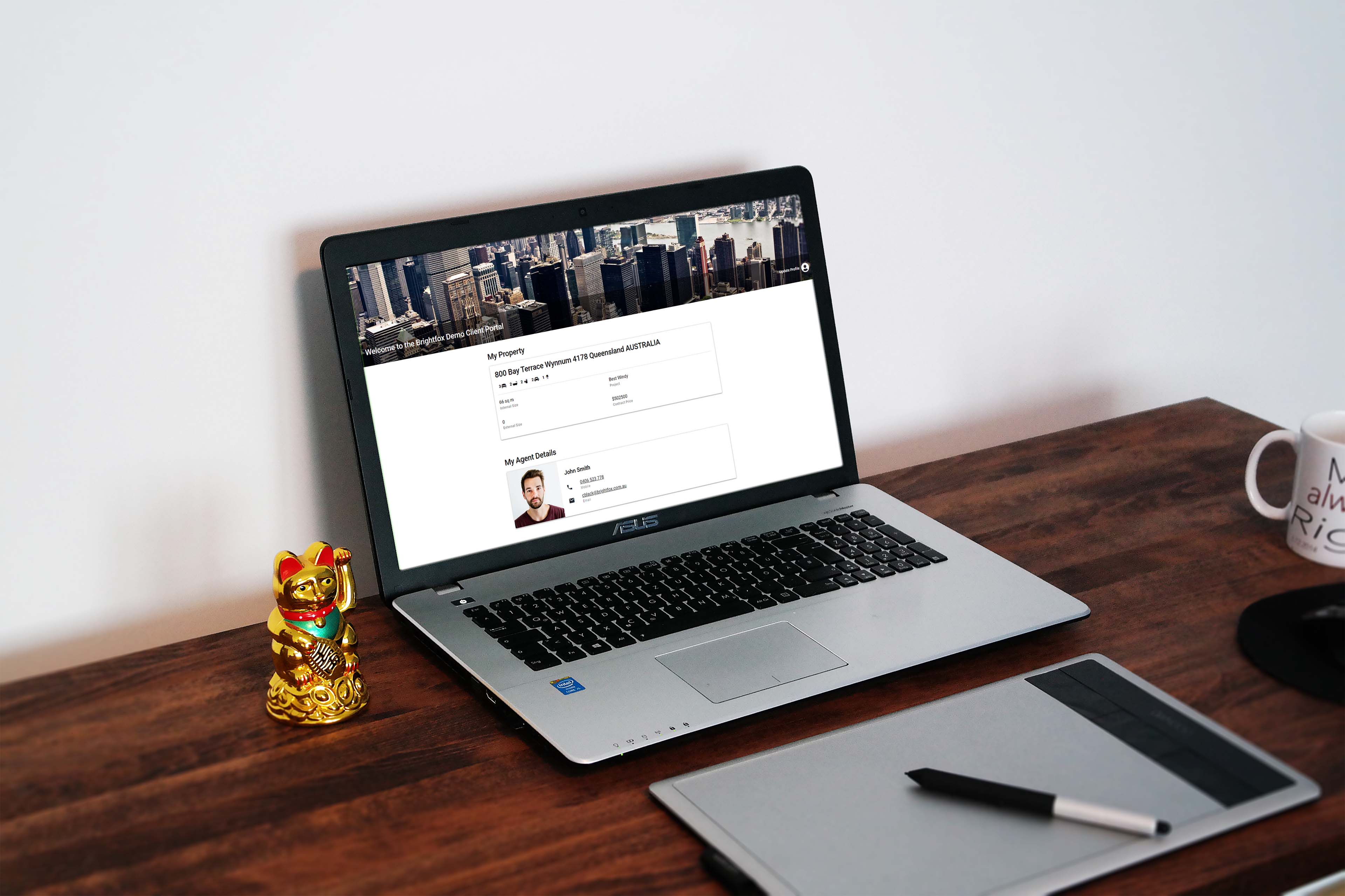 Brightfox Client Portal open on a laptop