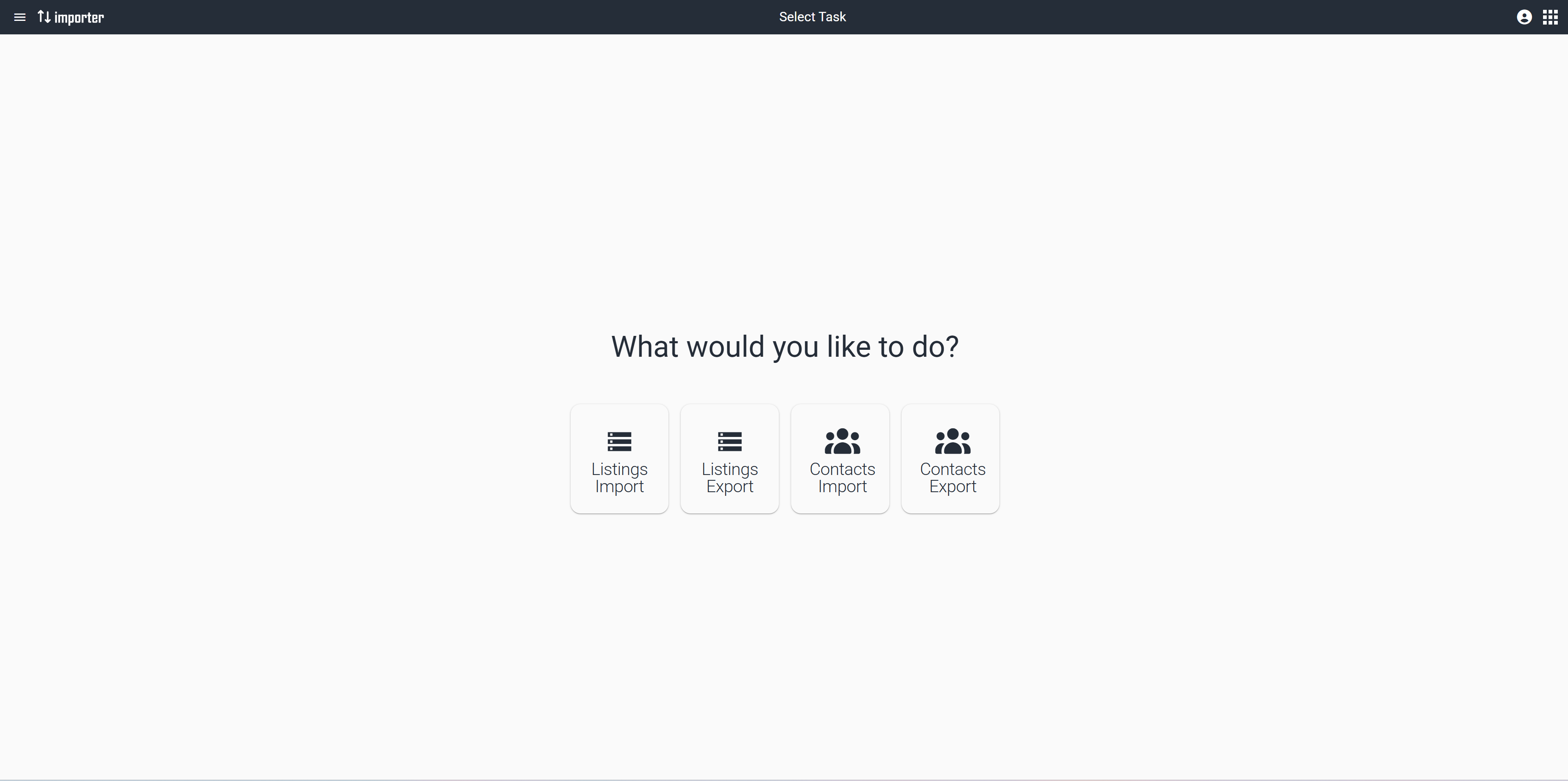 Choose Listings Import from the importer's Select Task screen to begin.